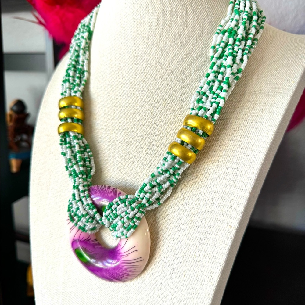 Artisan Nepal Peacock Beaded Necklace - Picture 3 of 8